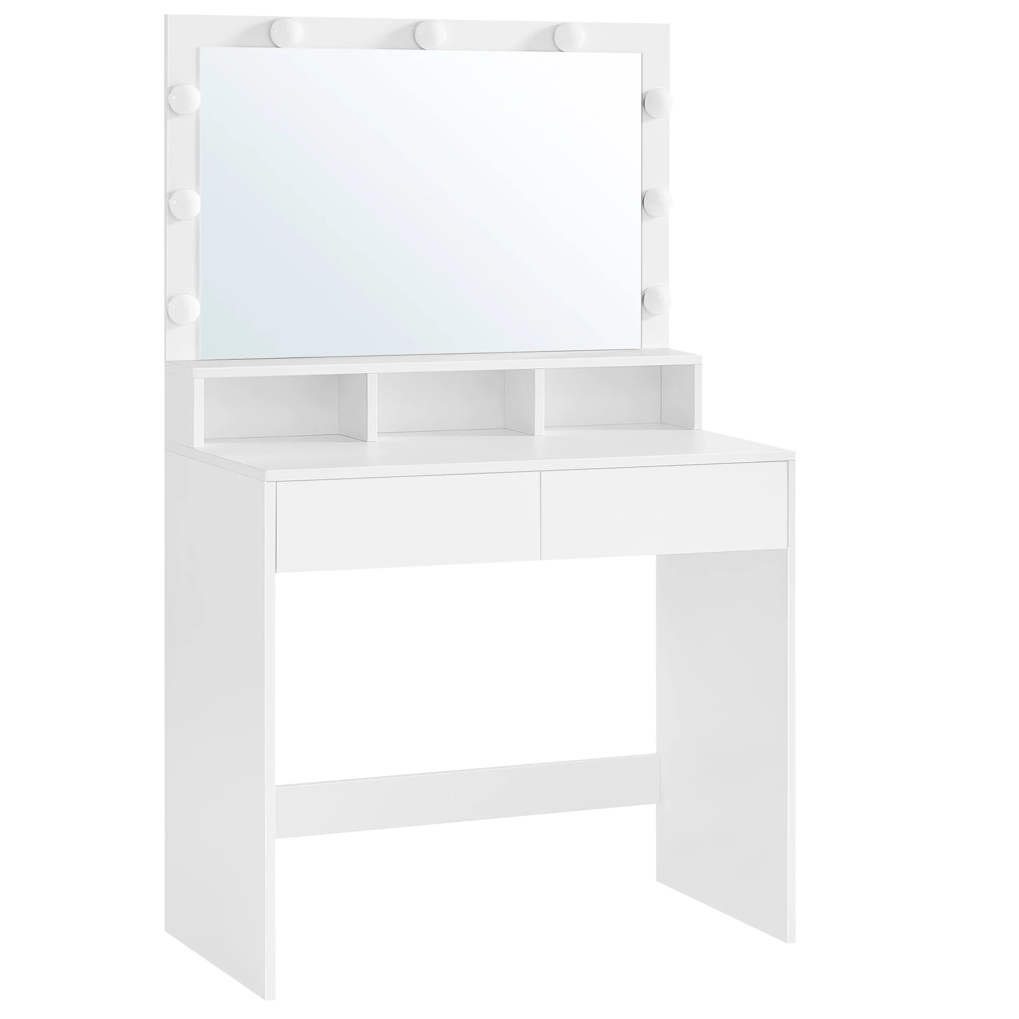 Coiffeuse avec Miroir LED et Tabouret | Étagères Réglables + Grand Rangement – AUREA