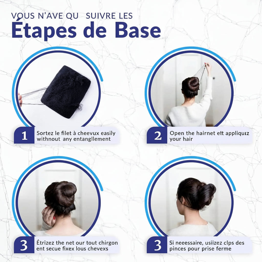 Filets à Cheveux Invisibles 24 pouces – Lot de 50, Maille Élastique pour Chignon, Perruque et Usage Pro