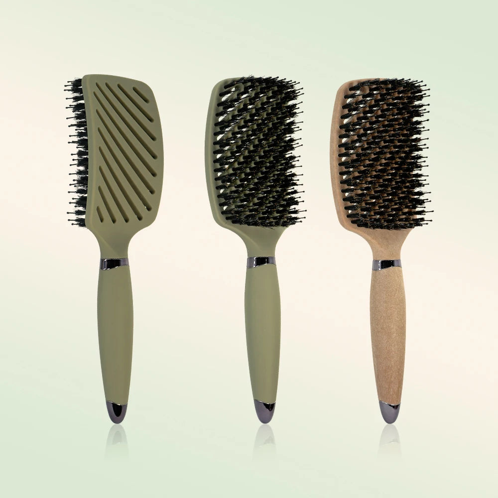 Brosse à cheveux Démêlante à Poils de Sanglier – Brosse Aérée Anti-Statique et Massage Cuir Chevelu pour Tous Types de Cheveux
