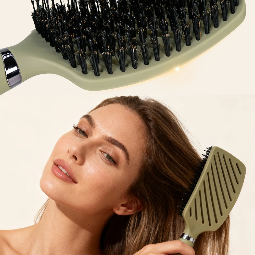 Brosse à cheveux Démêlante à Poils de Sanglier – Brosse Aérée Anti-Statique et Massage Cuir Chevelu pour Tous Types de Cheveux