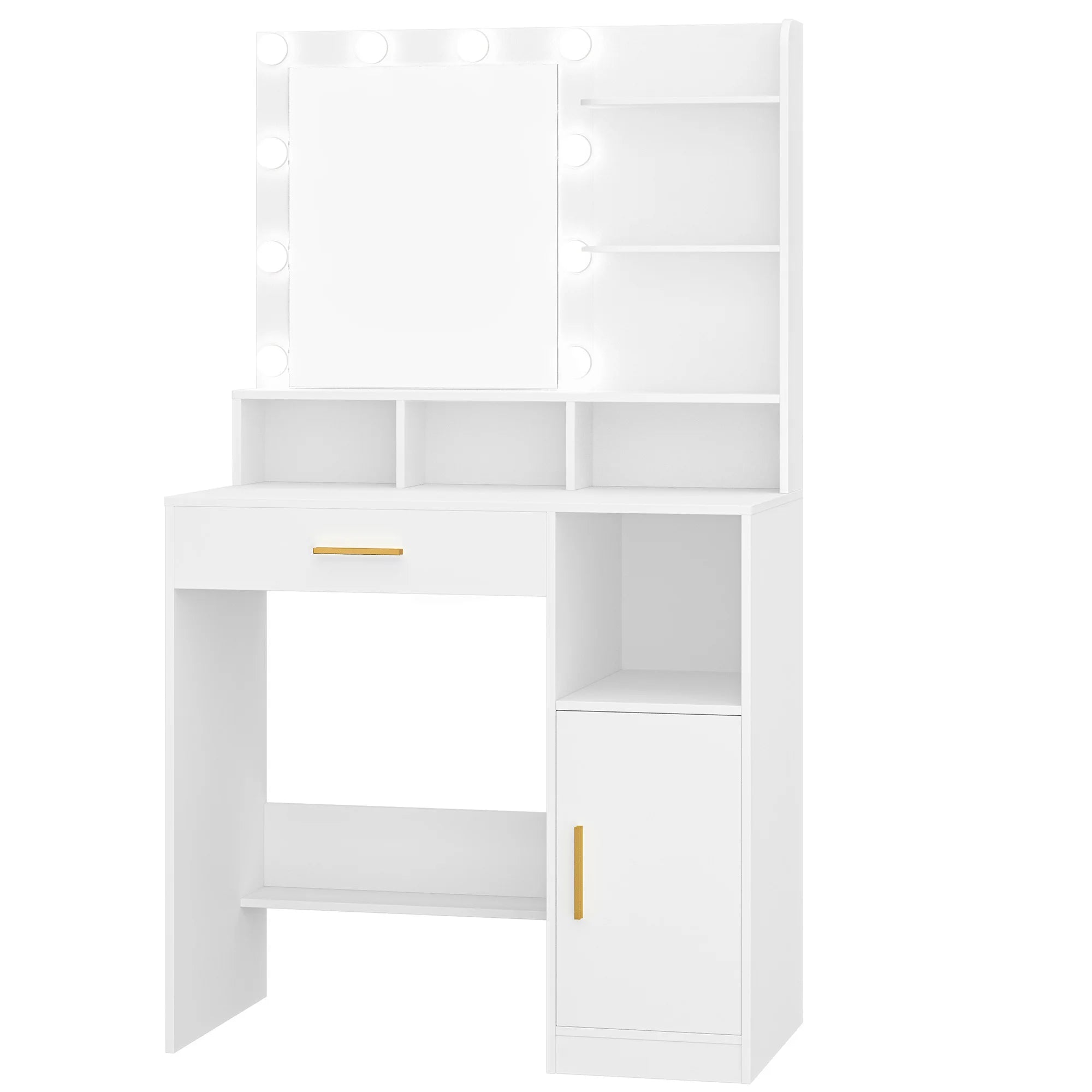 Coiffeuse avec Miroir LED et Rangement | 10 Lumières + Étagères & Compartiments – AUREA