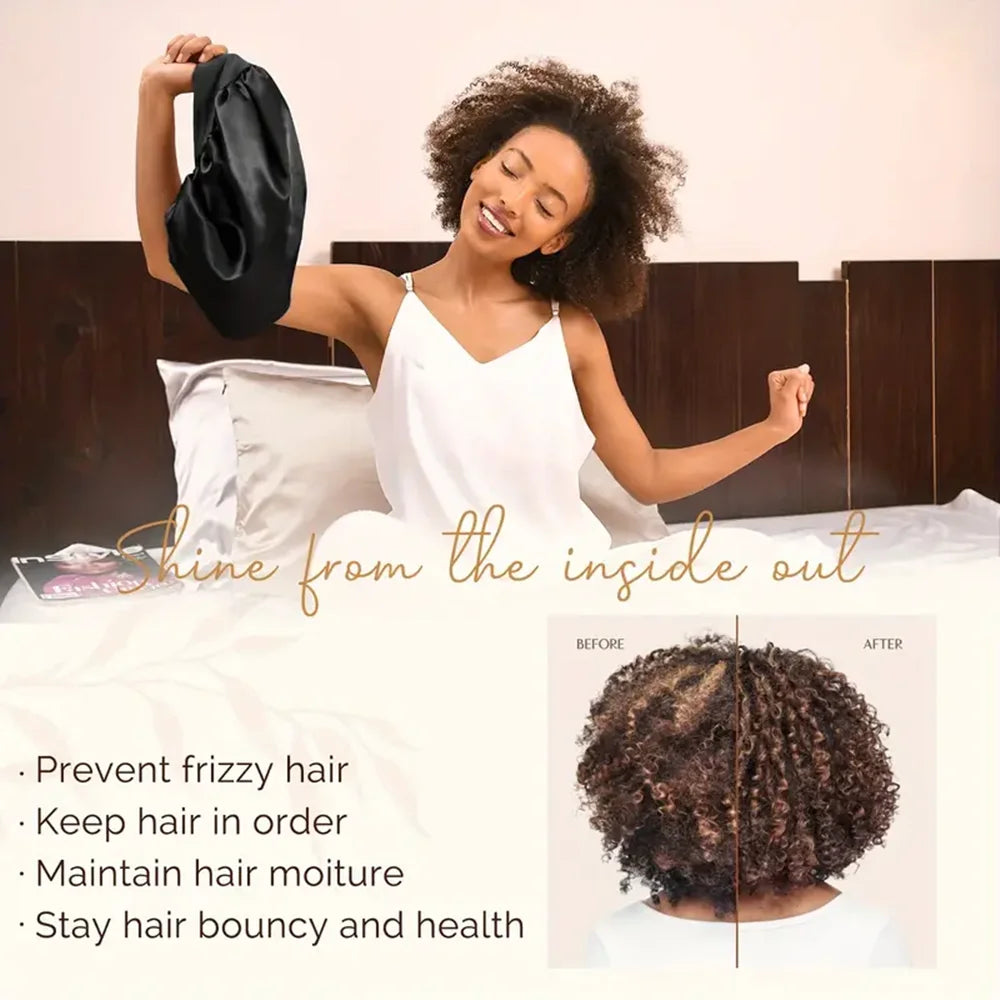 Bonnet de Douche en Satin pour Femme – Bonnet Large Bord Uni, Protection Cheveux