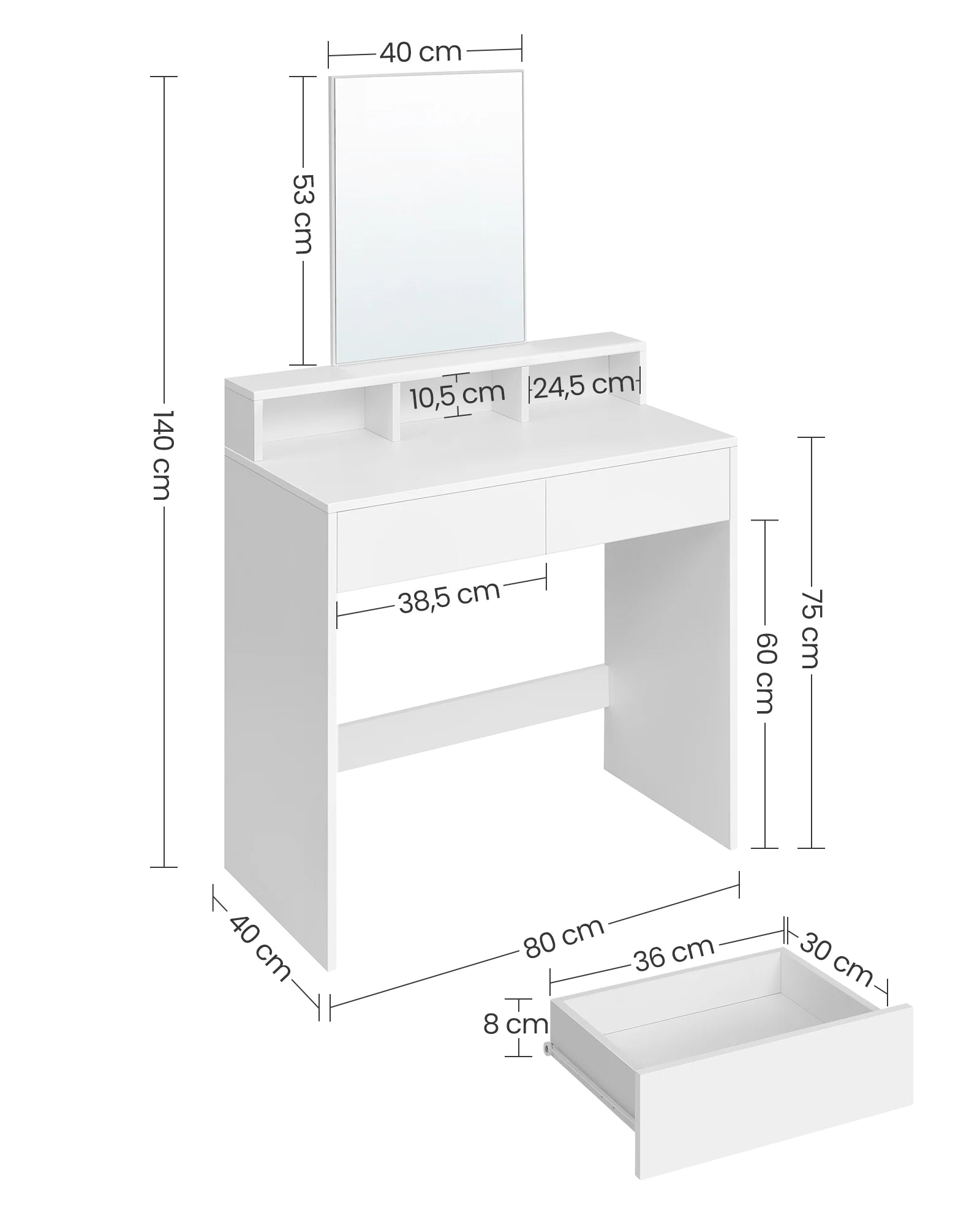 Coiffeuse femme avec Miroir LED et Rangement | Table de Maquillage Moderne + Grand Miroir – AUREA