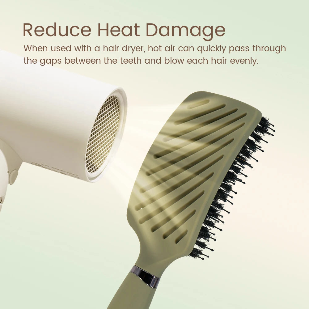 Brosse à cheveux Démêlante à Poils de Sanglier – Brosse Aérée Anti-Statique et Massage Cuir Chevelu pour Tous Types de Cheveux