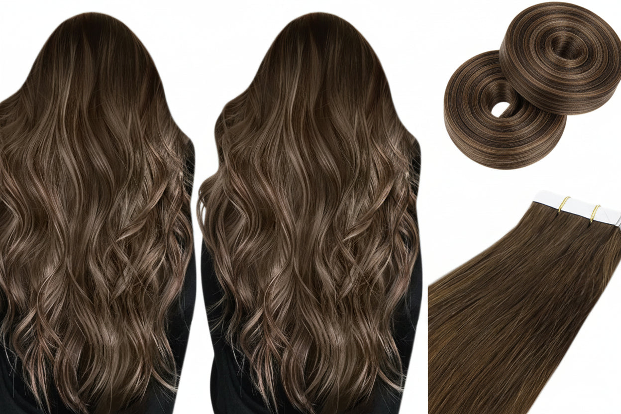 Extensions Tape In Ugeat en Cheveux Naturels Brésiliens Remy – Lisses, Balayage, 20P / 40P