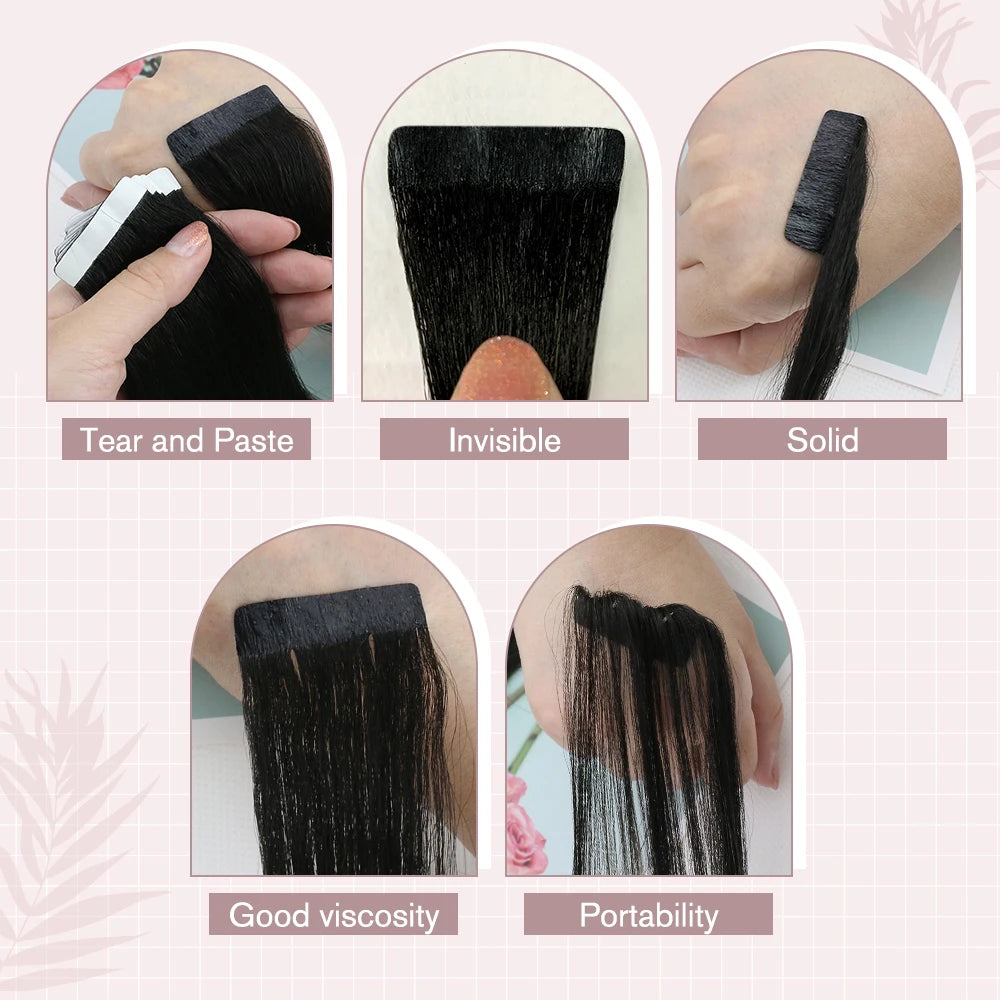 Extensions Tape In Ugeat en Cheveux Naturels Brésiliens Remy – Lisses, Balayage, 20P / 40P