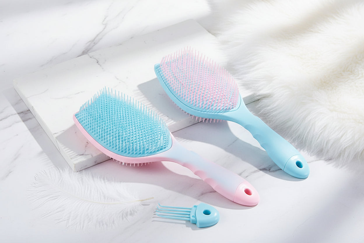 Brosse à cheveux Démêlante Bicolore – Brosse Anti-Statique et Massage Cuir Chevelu pour Coiffage Facile