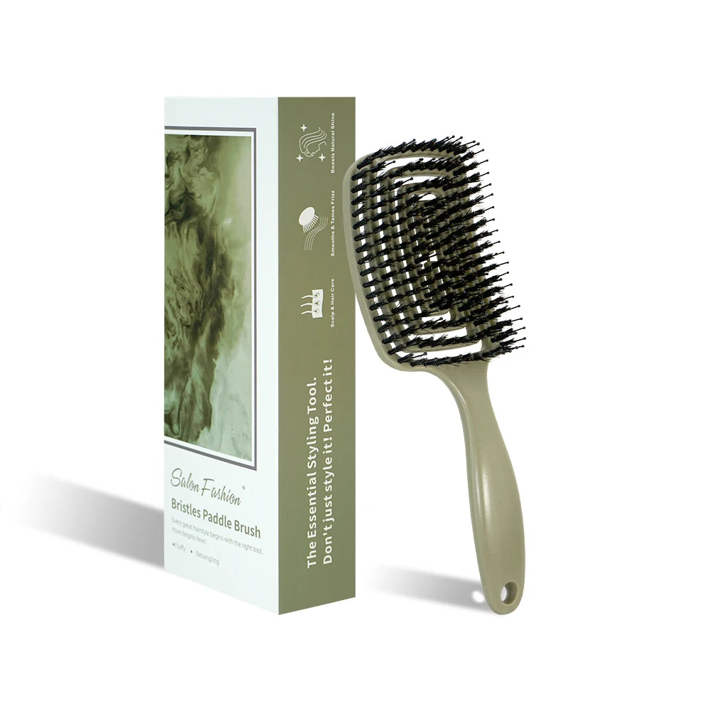 Brosse à cheveux Démêlante à Poils de Sanglier – Brosse Aérée Anti-Statique et Massage Cuir Chevelu pour Tous Types de Cheveux