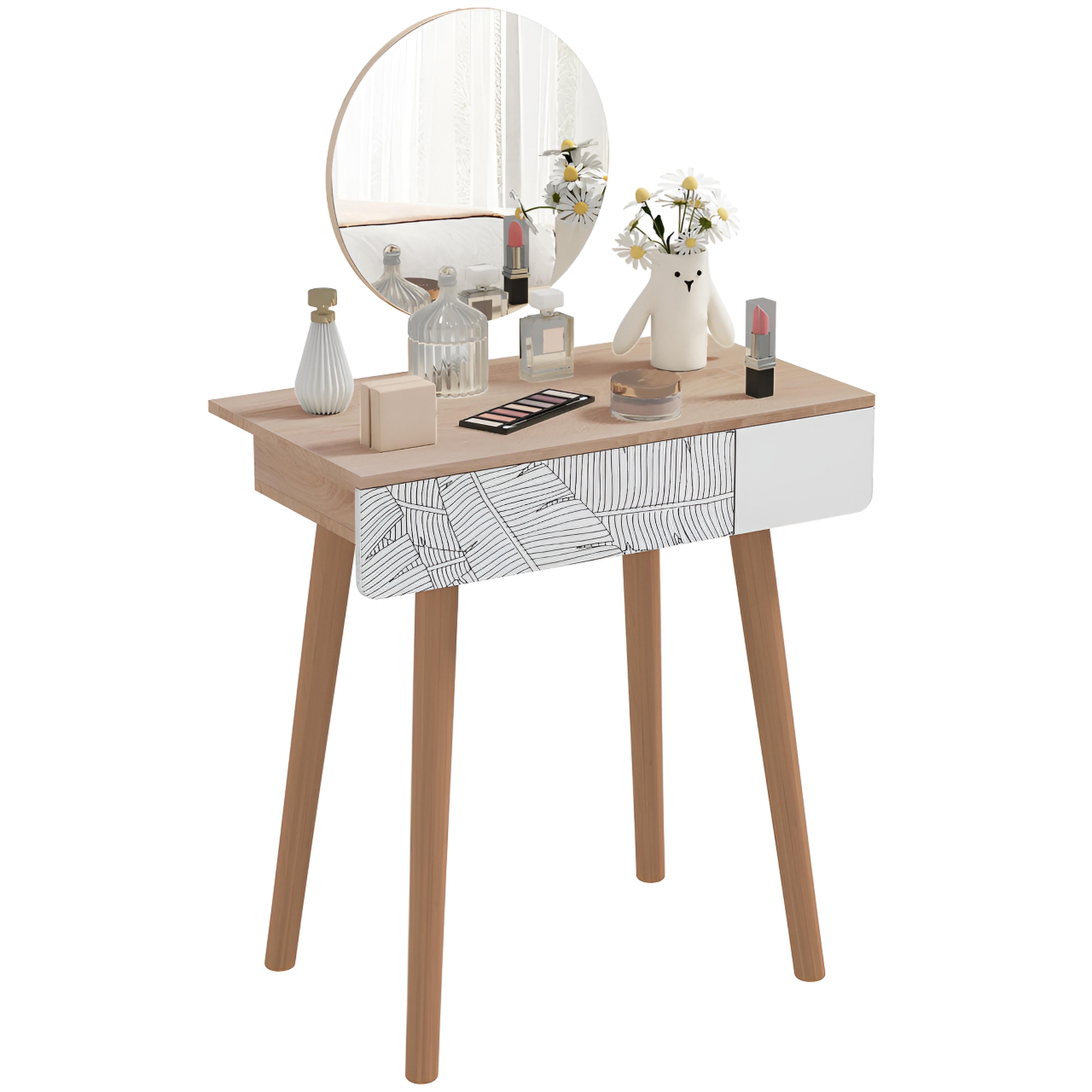 Coiffeuse avec Grand Miroir | 1 Tiroir + Design Scandinave 70 cm – AUREA