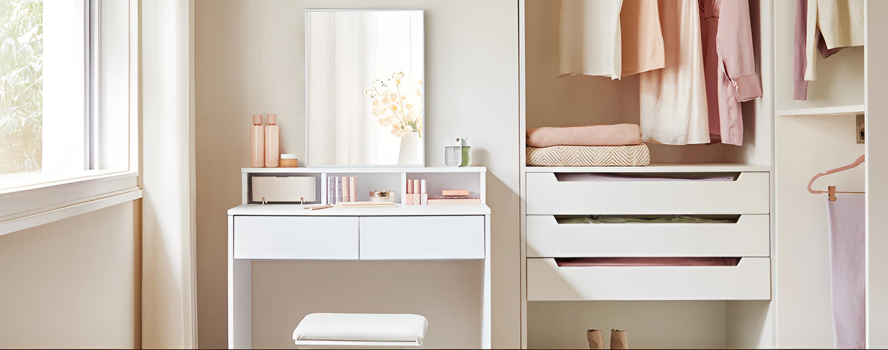Coiffeuse femme avec Miroir LED et Rangement | Table de Maquillage Moderne + Grand Miroir – AUREA