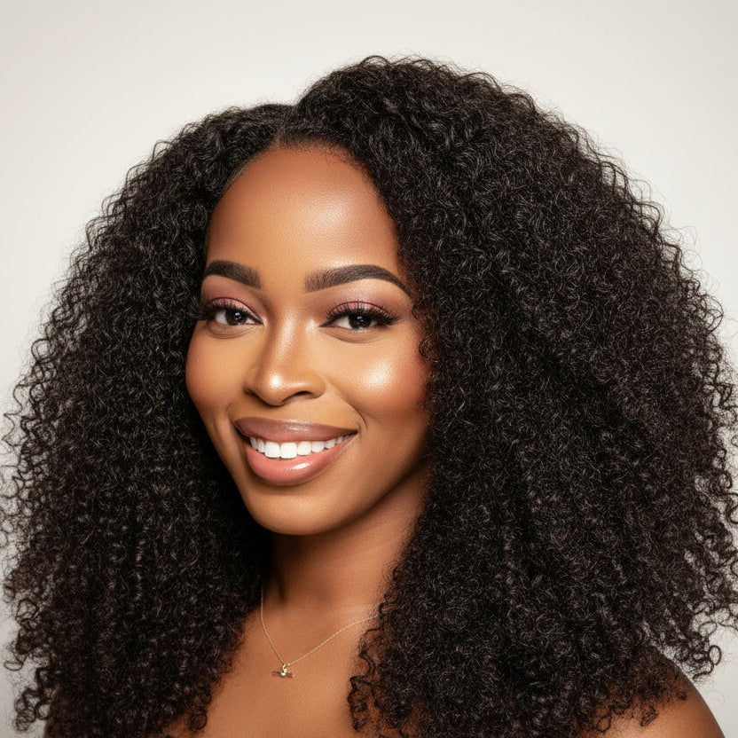 Perruque V Part Bouclée Kinky Curly en Cheveux Naturels – Densité 250 %, Cheveux Malaisiens