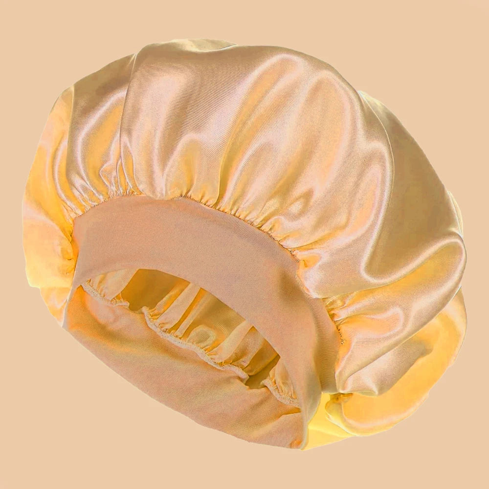 Bonnet de Douche en Satin pour Femme – Bonnet Large Bord Uni, Protection Cheveux