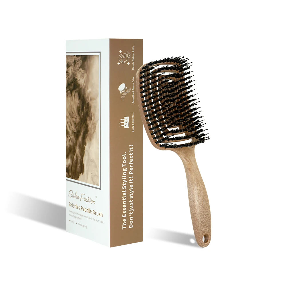 Brosse à cheveux Démêlante à Poils de Sanglier – Brosse Aérée Anti-Statique et Massage Cuir Chevelu pour Tous Types de Cheveux