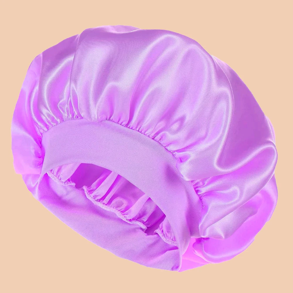 Bonnet de Douche en Satin pour Femme – Bonnet Large Bord Uni, Protection Cheveux