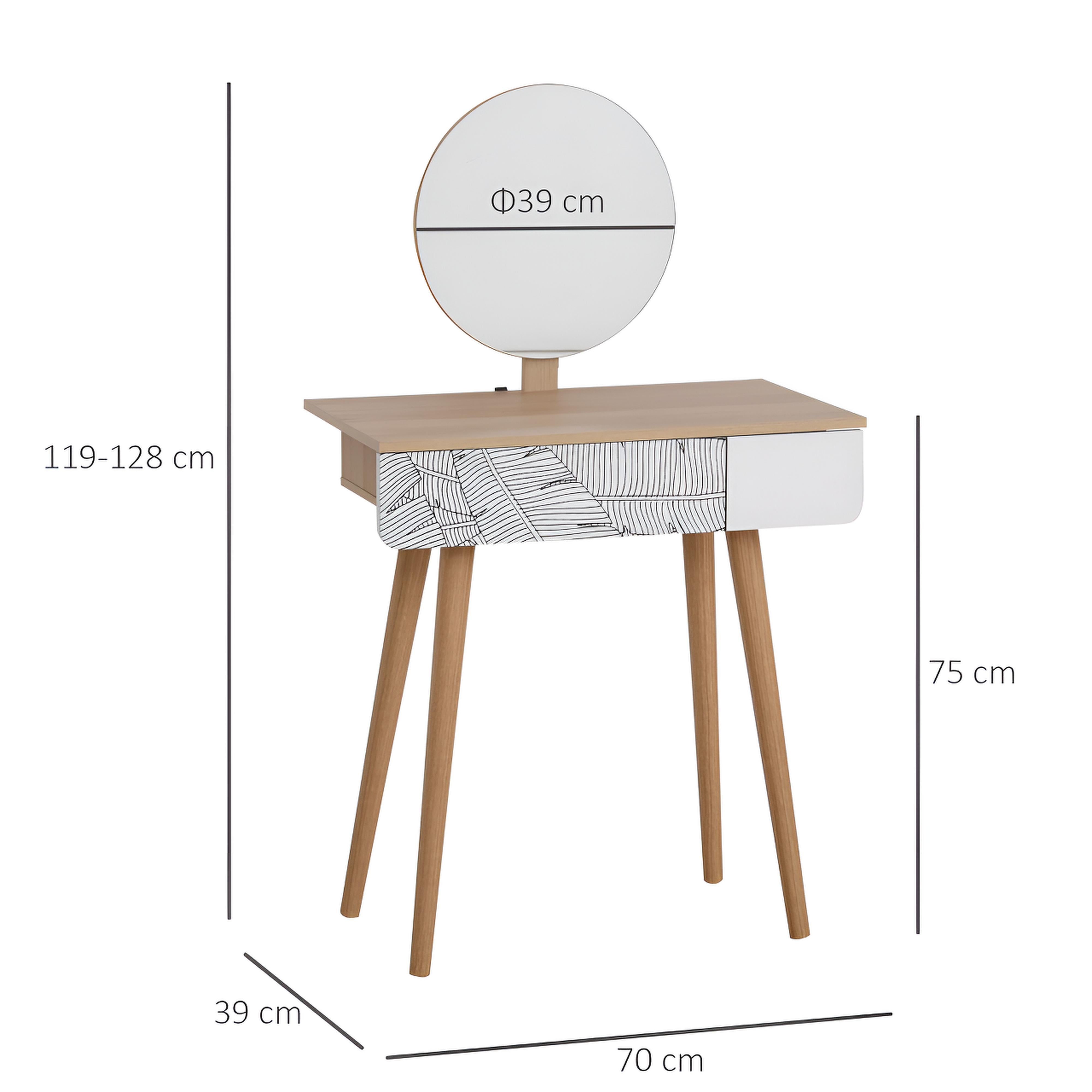 Coiffeuse avec Grand Miroir | 1 Tiroir + Design Scandinave 70 cm – AUREA