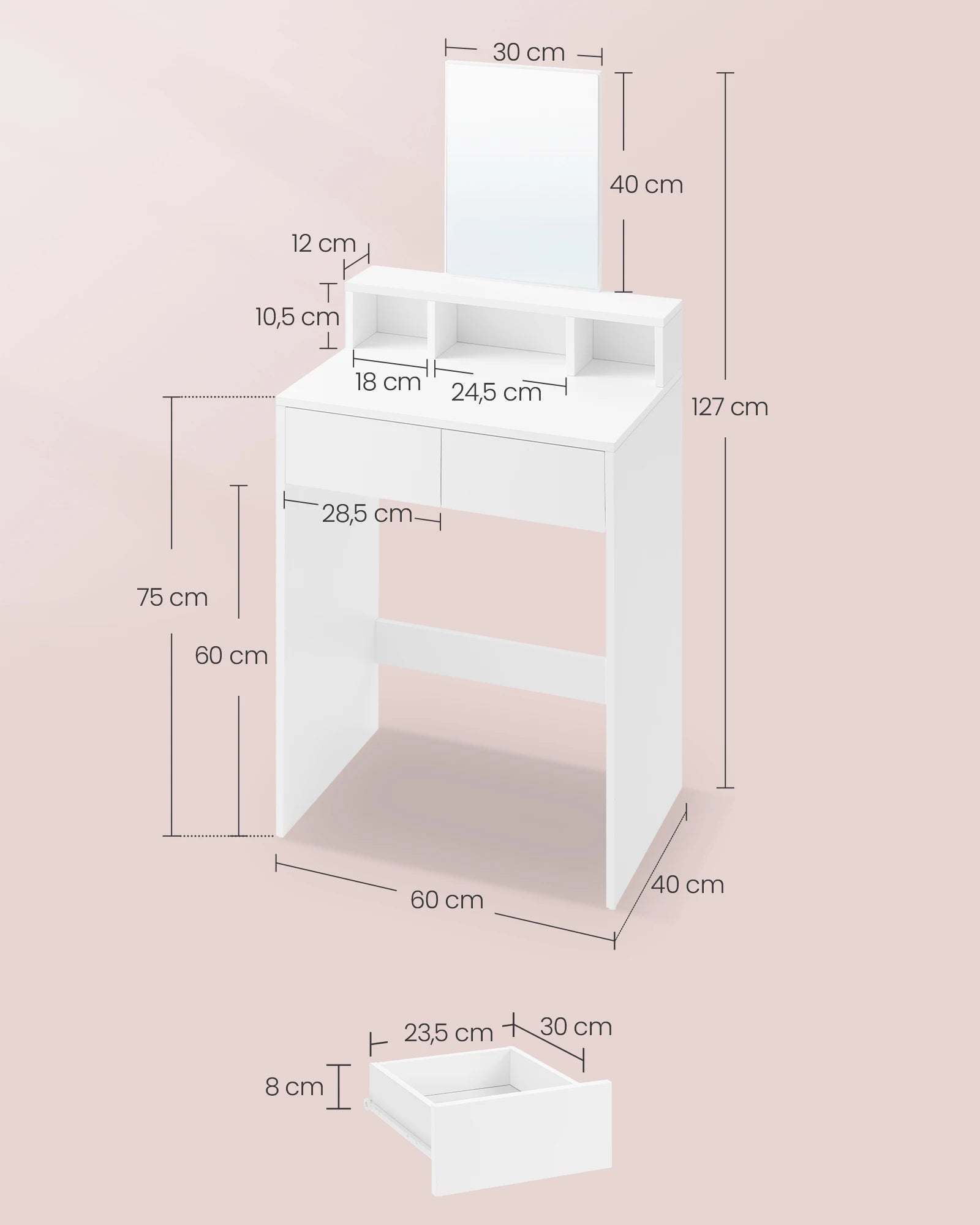 Coiffeuse femme avec Miroir LED et Rangement | Table de Maquillage Moderne + Grand Miroir – AUREA