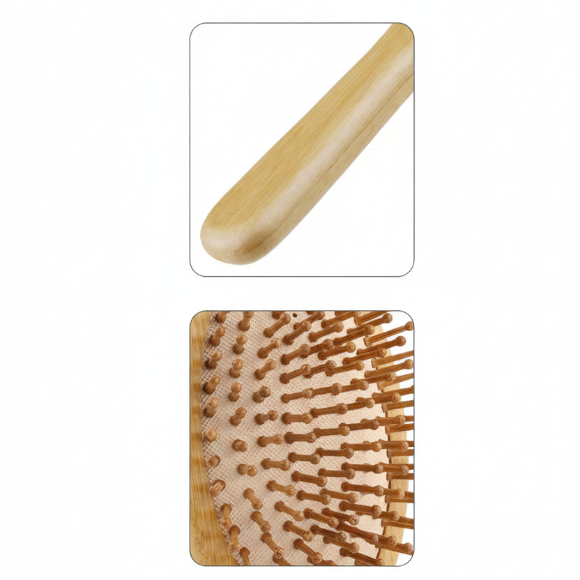 Brosse à cheveux en Bambou Massante – Brosse Démêlante Anti-Statique et Stimulateur de Pousse pour Cheveux et Barbe
