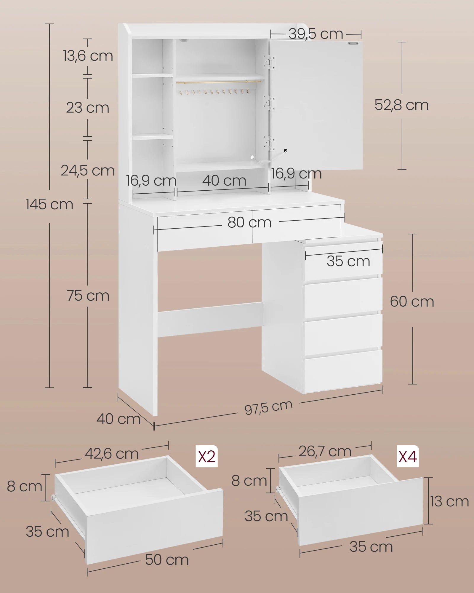 Coiffeuse femme avec Miroir LED et Rangement | Table de Maquillage Moderne + Grand Miroir – AUREA