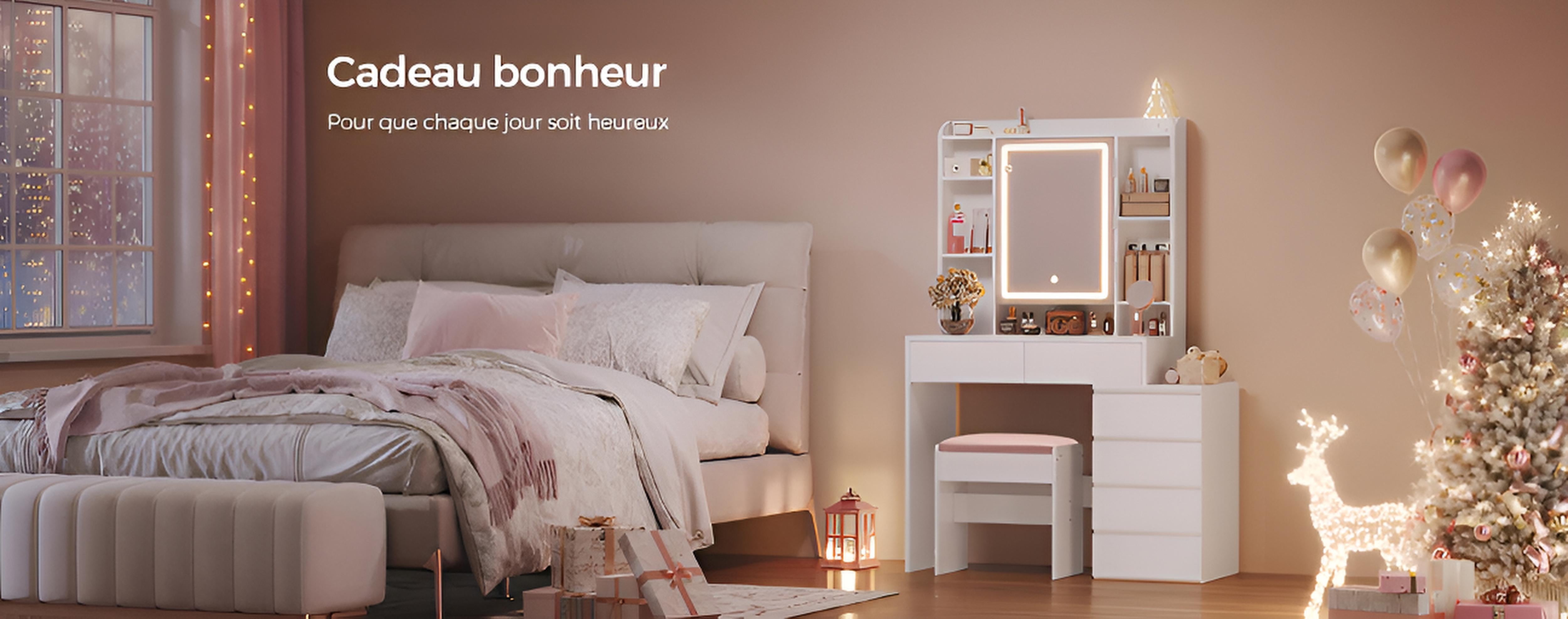 Coiffeuse femme avec Miroir LED et Rangement | Table de Maquillage Moderne + Grand Miroir – AUREA