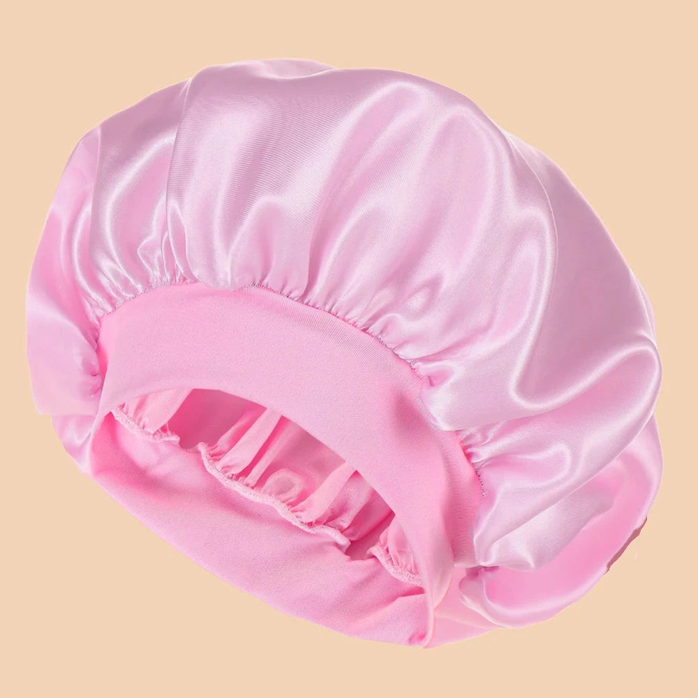 Bonnet de Douche en Satin pour Femme – Bonnet Large Bord Uni, Protection Cheveux