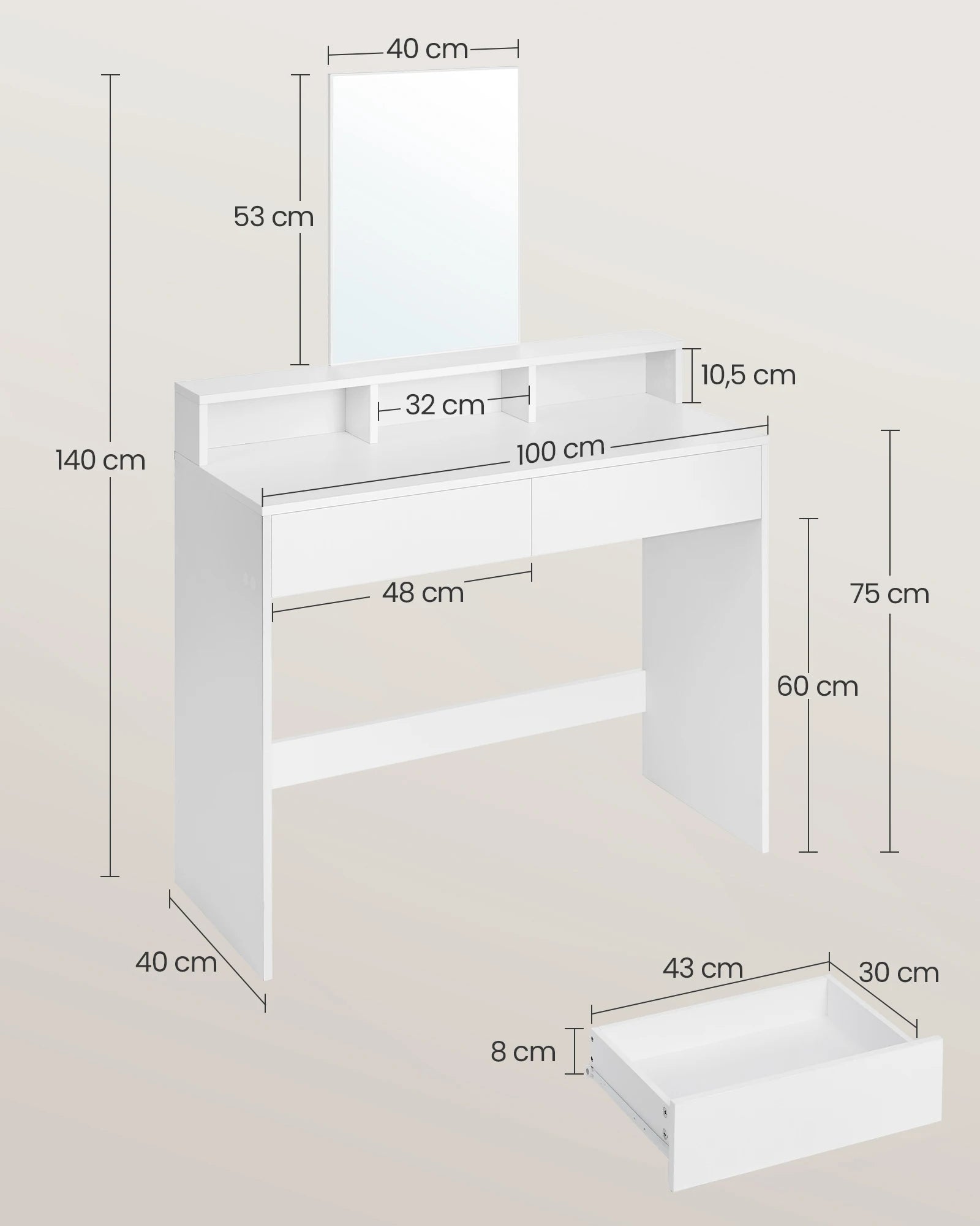 Coiffeuse femme avec Miroir LED et Rangement | Table de Maquillage Moderne + Grand Miroir – AUREA