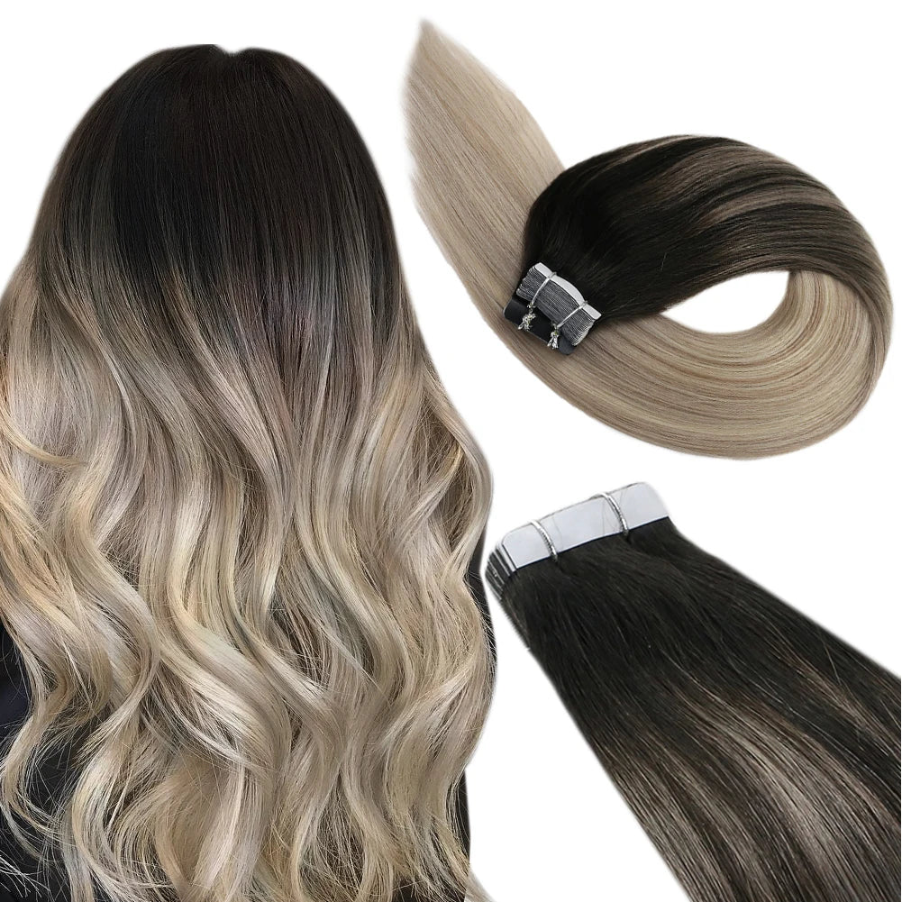 Extensions Tape In Ugeat en Cheveux Naturels Brésiliens Remy – Lisses, Balayage, 20P / 40P