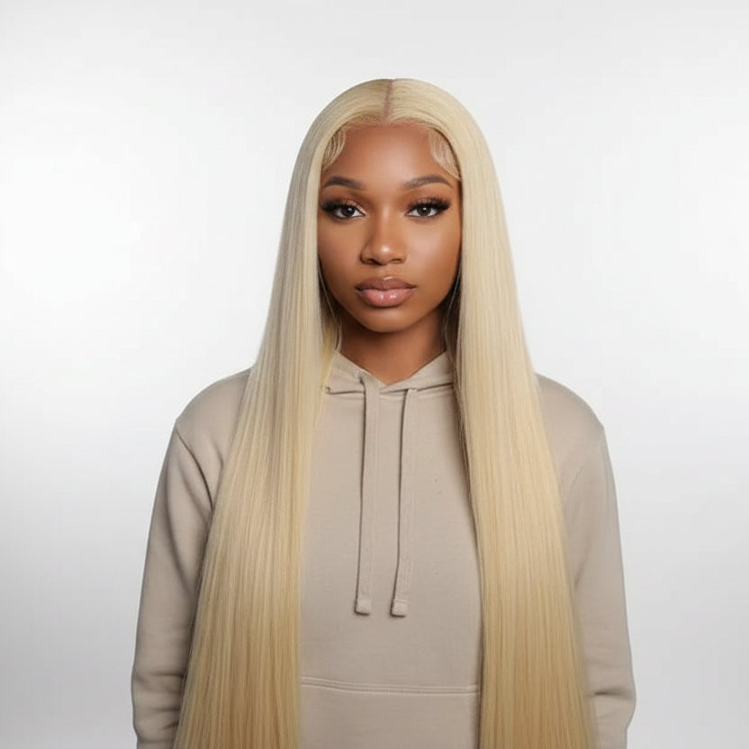 Perruque Lace Front 13x4 / 13x6 HD Blonde 613 – Cheveux Naturels Lisses, 40 & 46 Pouces