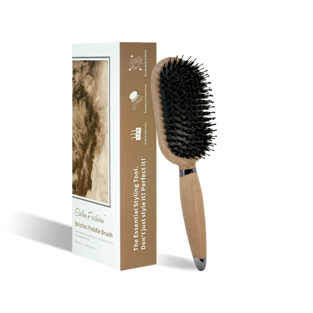 Brosse à cheveux Démêlante à Poils de Sanglier – Brosse Aérée Anti-Statique et Massage Cuir Chevelu pour Tous Types de Cheveux