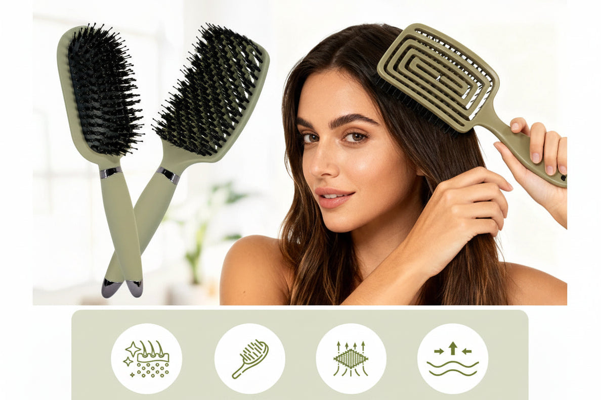 Brosse à cheveux Démêlante à Poils de Sanglier – Brosse Aérée Anti-Statique et Massage Cuir Chevelu pour Tous Types de Cheveux