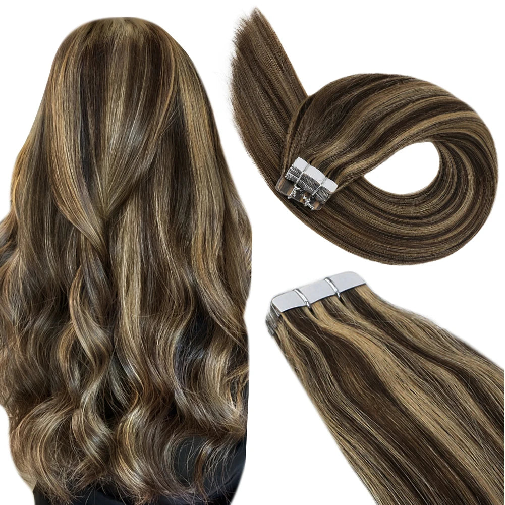 Extensions Tape In Ugeat en Cheveux Naturels Brésiliens Remy – Lisses, Balayage, 20P / 40P