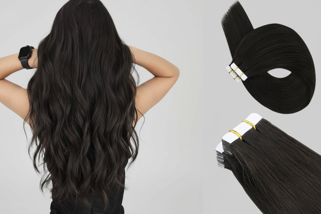 Extensions Tape In Ugeat en Cheveux Naturels Brésiliens Remy – Lisses, Balayage, 20P / 40P