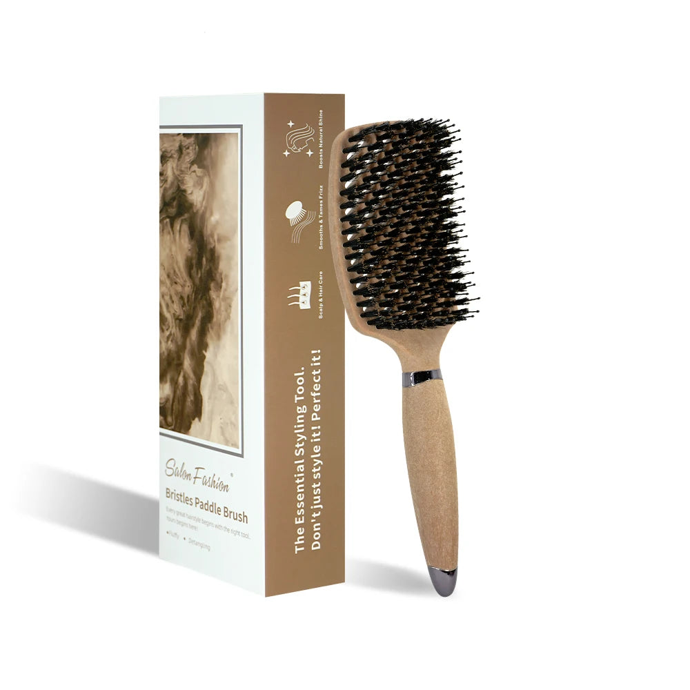 Brosse à cheveux Démêlante à Poils de Sanglier – Brosse Aérée Anti-Statique et Massage Cuir Chevelu pour Tous Types de Cheveux