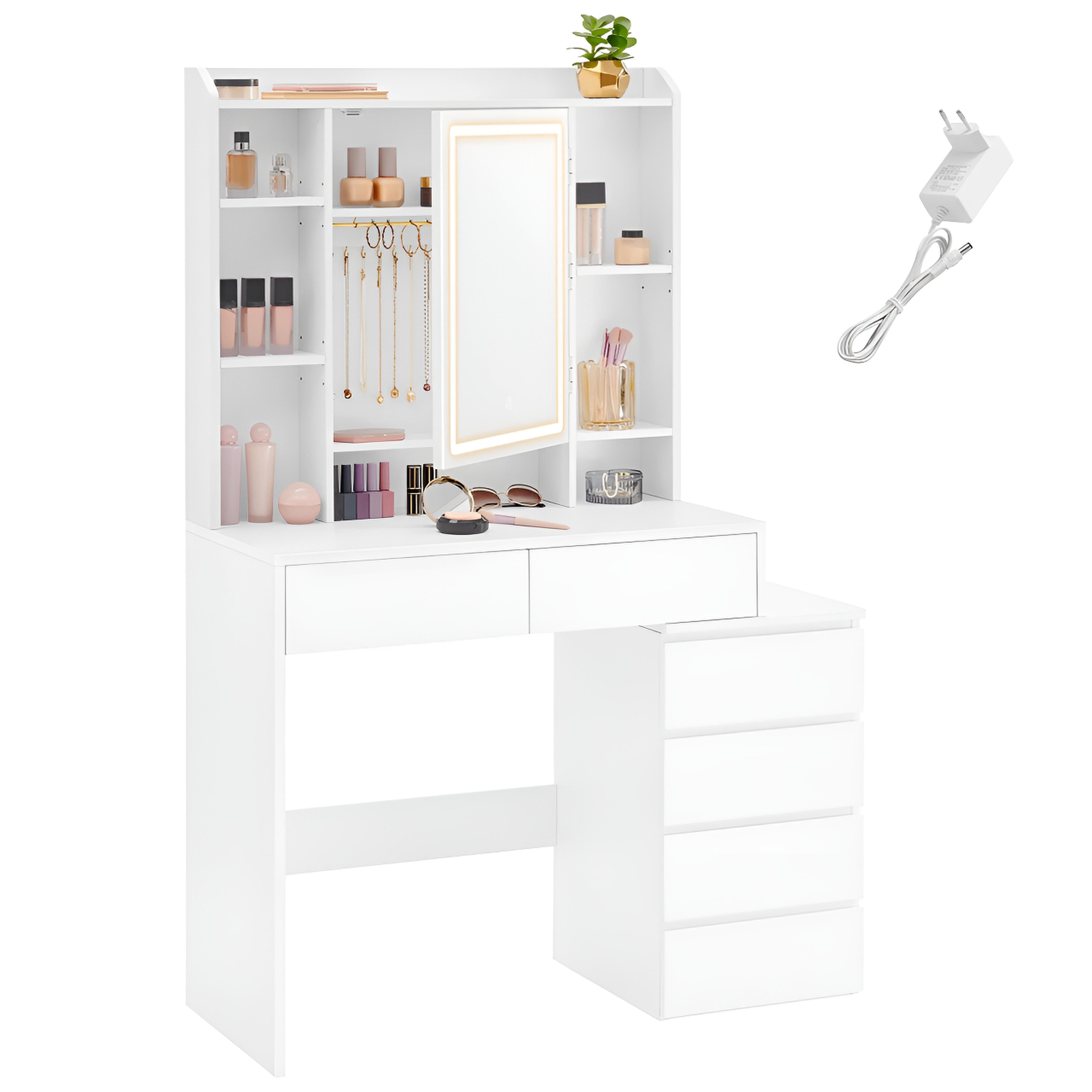Coiffeuse femme avec Miroir LED et Rangement | Table de Maquillage Moderne + Grand Miroir – AUREA