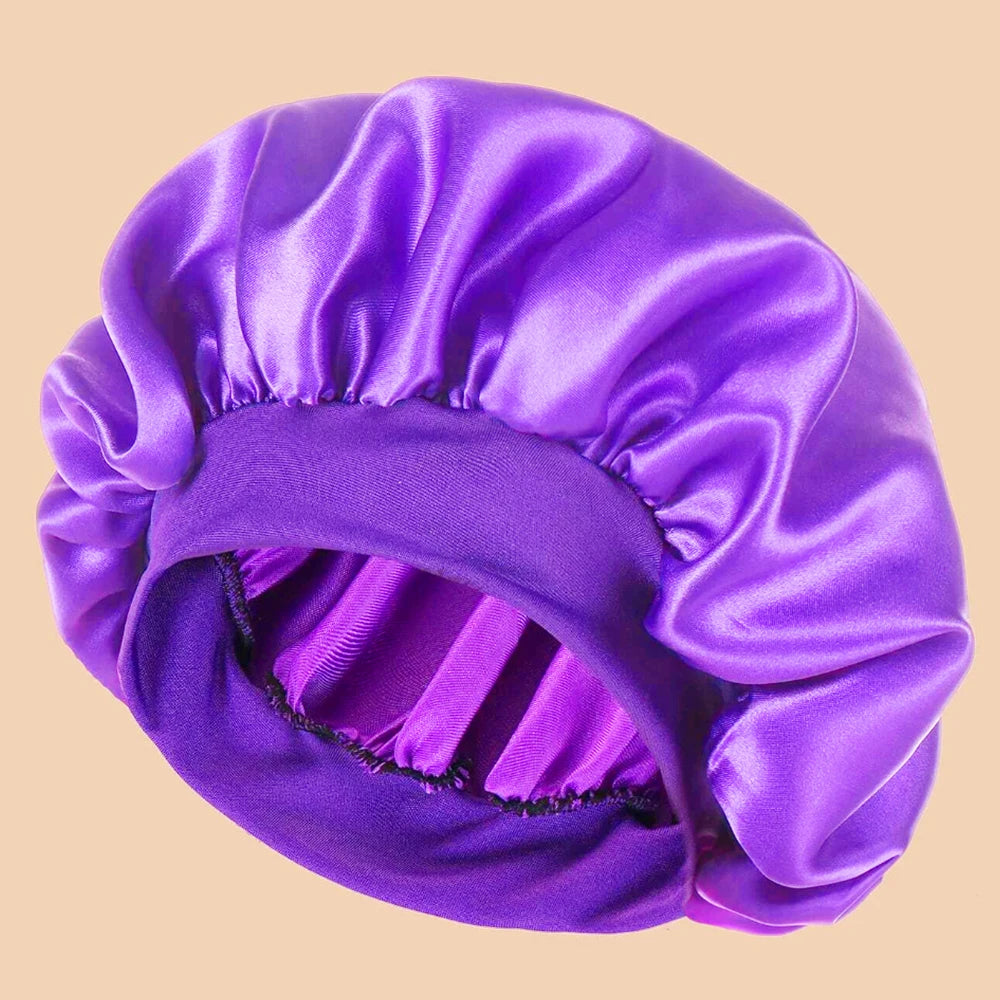 Bonnet de Douche en Satin pour Femme – Bonnet Large Bord Uni, Protection Cheveux