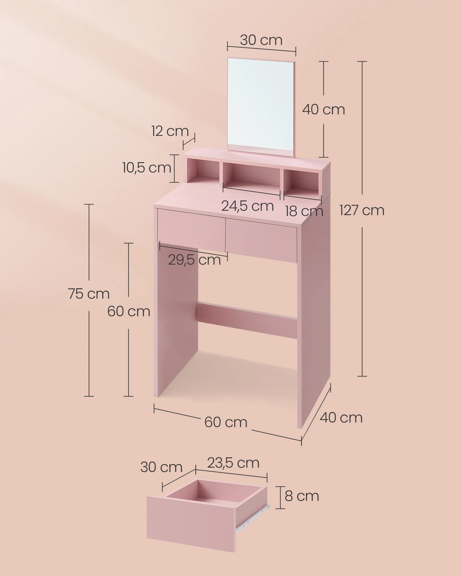 Coiffeuse femme avec Miroir LED et Rangement | Table de Maquillage Moderne + Grand Miroir – AUREA