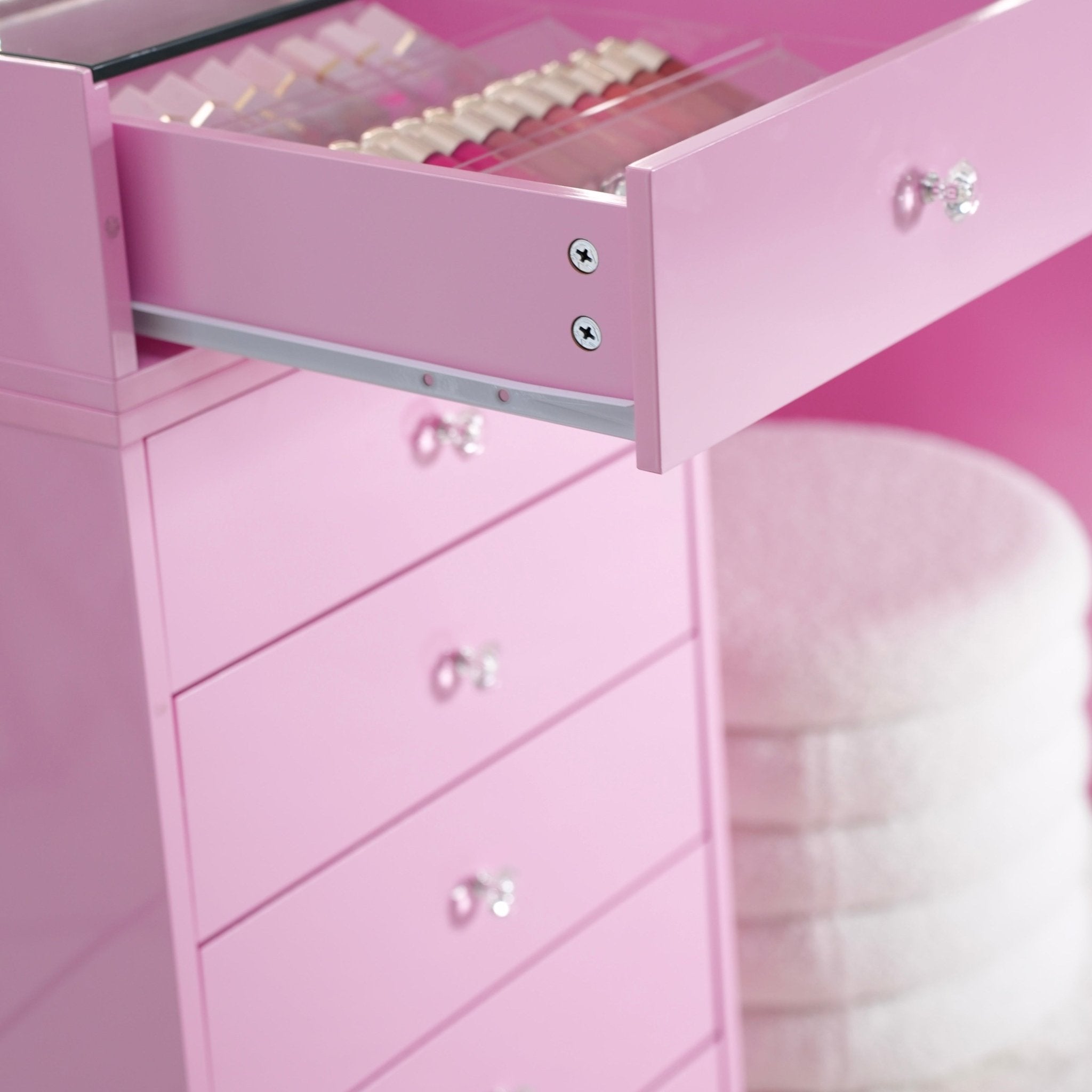 Coiffeuse avec Miroir Adapté | Plateau Rose et Rangements