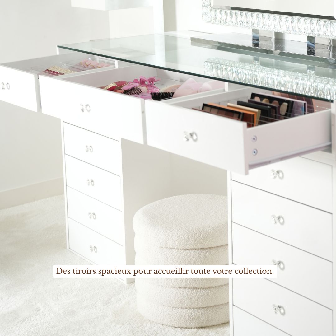 Coiffeuse avec Miroir Adapté | Grand Plateau et Rangements